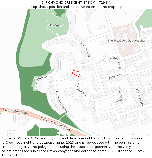 6, RICHMOND CRESCENT, EPSOM, KT19 8JA: Location map and indicative extent of plot