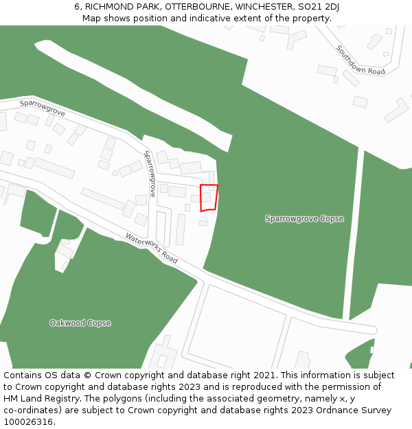 6, RICHMOND PARK, OTTERBOURNE, WINCHESTER, SO21 2DJ: Location map and indicative extent of plot