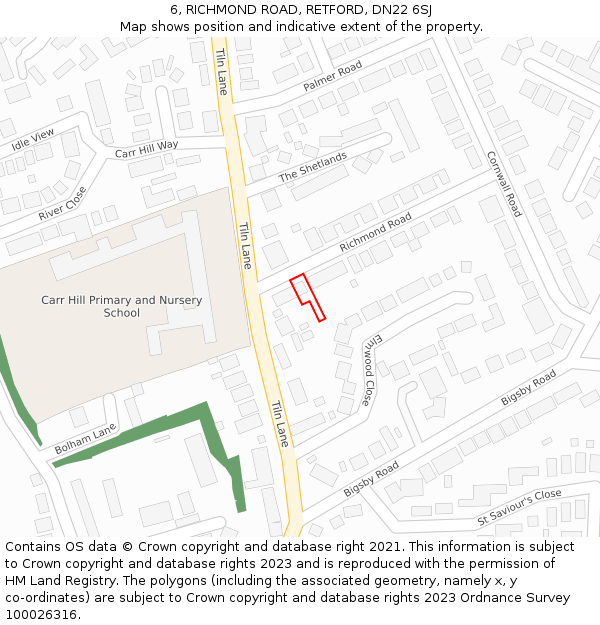 6, RICHMOND ROAD, RETFORD, DN22 6SJ: Location map and indicative extent of plot