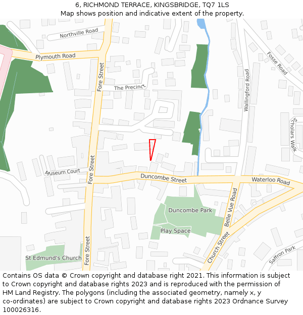 6, RICHMOND TERRACE, KINGSBRIDGE, TQ7 1LS: Location map and indicative extent of plot