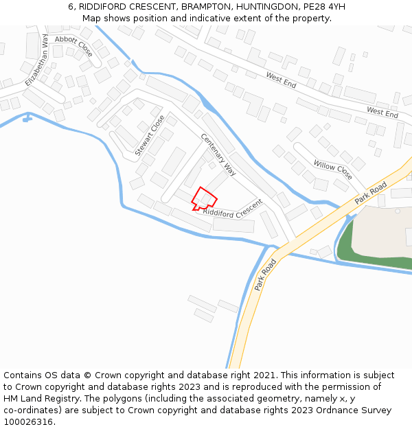 6, RIDDIFORD CRESCENT, BRAMPTON, HUNTINGDON, PE28 4YH: Location map and indicative extent of plot