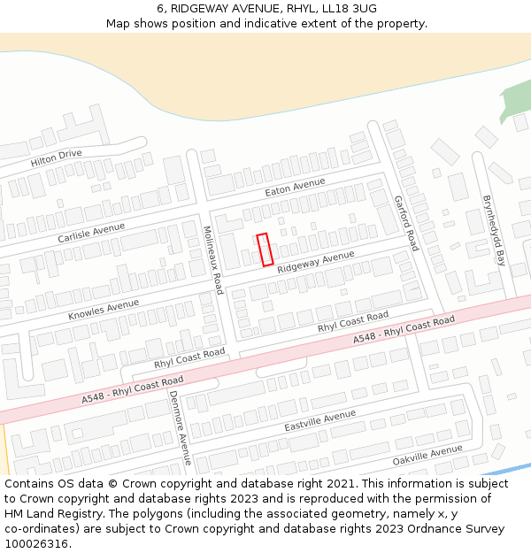 6, RIDGEWAY AVENUE, RHYL, LL18 3UG: Location map and indicative extent of plot