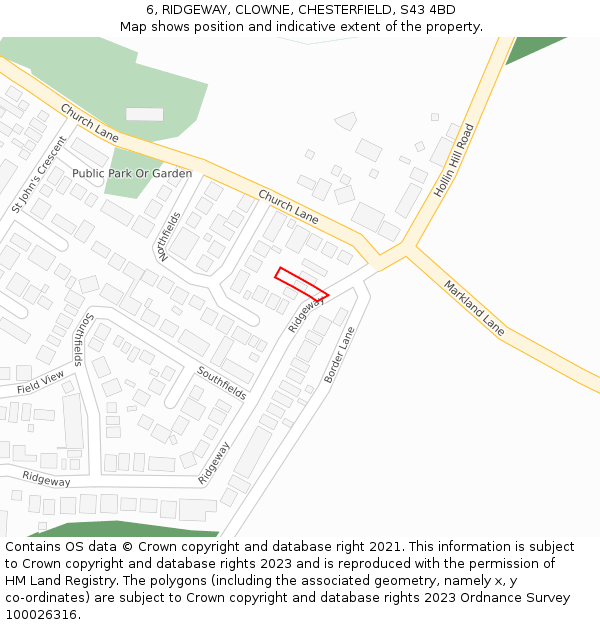 6, RIDGEWAY, CLOWNE, CHESTERFIELD, S43 4BD: Location map and indicative extent of plot