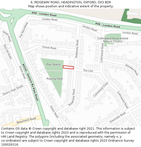 6, RIDGEWAY ROAD, HEADINGTON, OXFORD, OX3 8DR: Location map and indicative extent of plot