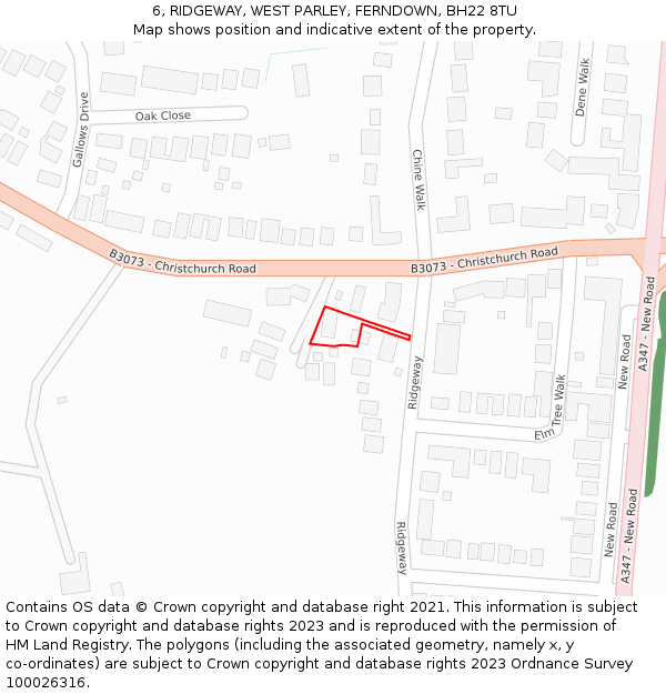 6, RIDGEWAY, WEST PARLEY, FERNDOWN, BH22 8TU: Location map and indicative extent of plot
