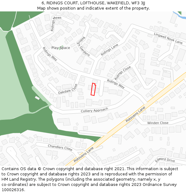 6, RIDINGS COURT, LOFTHOUSE, WAKEFIELD, WF3 3JJ: Location map and indicative extent of plot