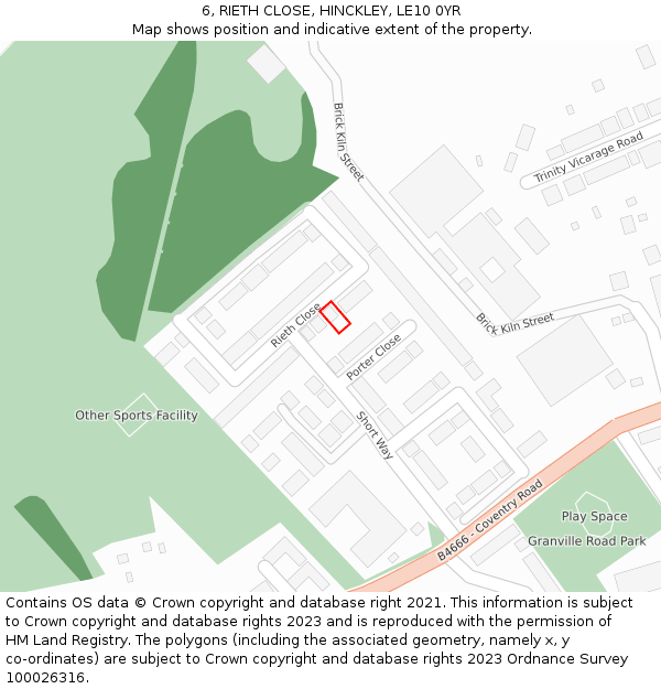 6, RIETH CLOSE, HINCKLEY, LE10 0YR: Location map and indicative extent of plot