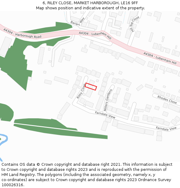 6, RILEY CLOSE, MARKET HARBOROUGH, LE16 9FF: Location map and indicative extent of plot