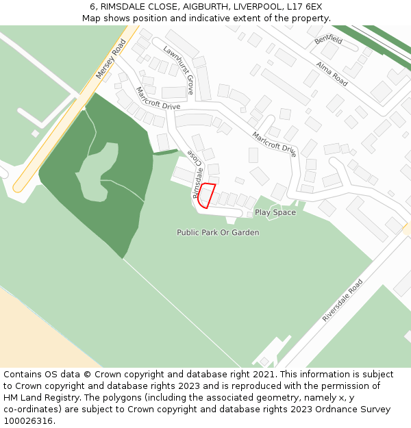 6, RIMSDALE CLOSE, AIGBURTH, LIVERPOOL, L17 6EX: Location map and indicative extent of plot