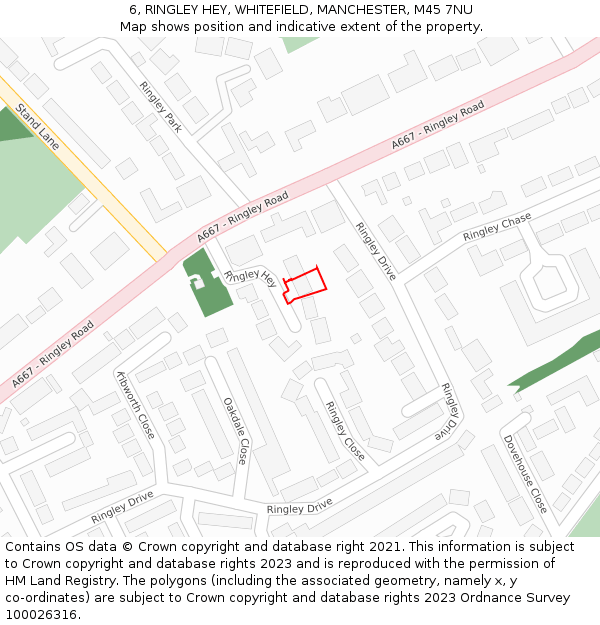 6, RINGLEY HEY, WHITEFIELD, MANCHESTER, M45 7NU: Location map and indicative extent of plot