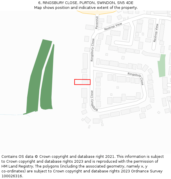 6, RINGSBURY CLOSE, PURTON, SWINDON, SN5 4DE: Location map and indicative extent of plot