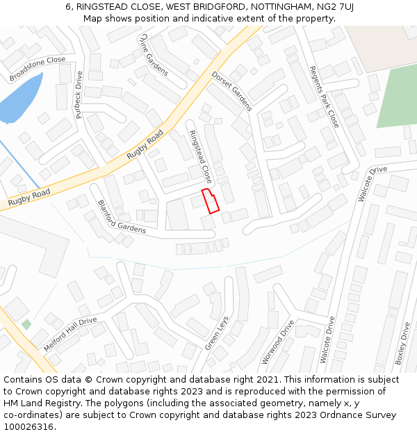 6, RINGSTEAD CLOSE, WEST BRIDGFORD, NOTTINGHAM, NG2 7UJ: Location map and indicative extent of plot