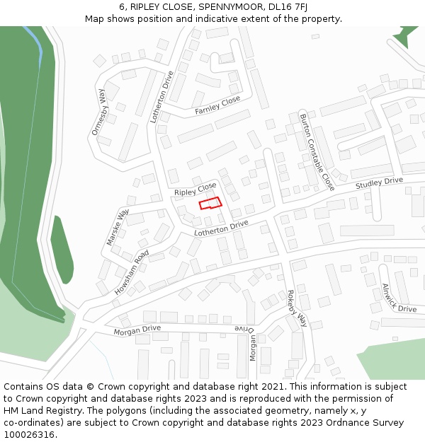 6, RIPLEY CLOSE, SPENNYMOOR, DL16 7FJ: Location map and indicative extent of plot