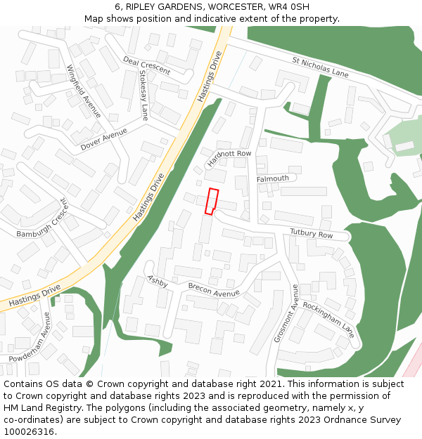 6, RIPLEY GARDENS, WORCESTER, WR4 0SH: Location map and indicative extent of plot