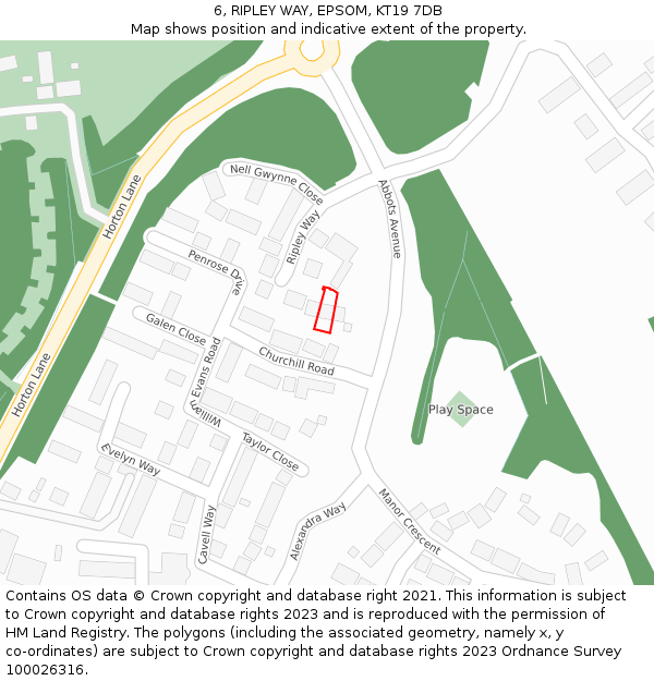 6, RIPLEY WAY, EPSOM, KT19 7DB: Location map and indicative extent of plot