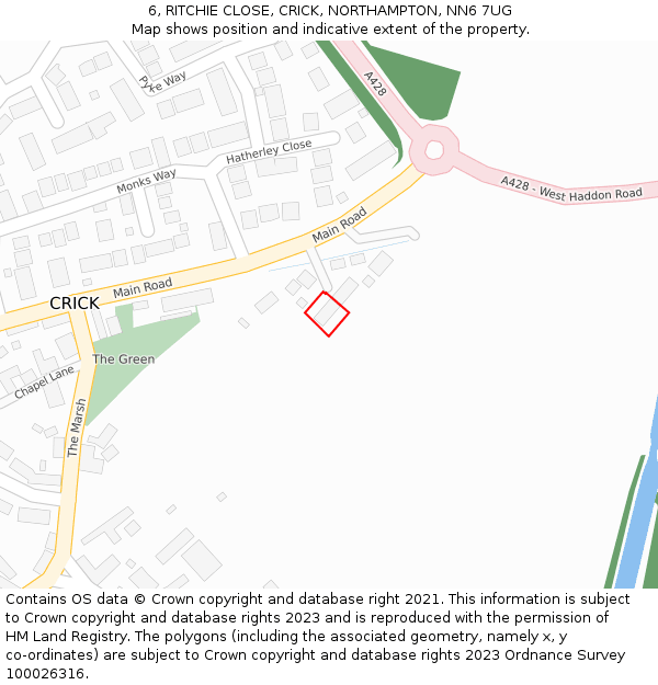 6, RITCHIE CLOSE, CRICK, NORTHAMPTON, NN6 7UG: Location map and indicative extent of plot