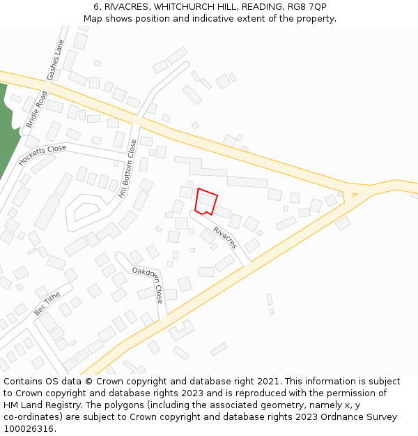 6, RIVACRES, WHITCHURCH HILL, READING, RG8 7QP: Location map and indicative extent of plot