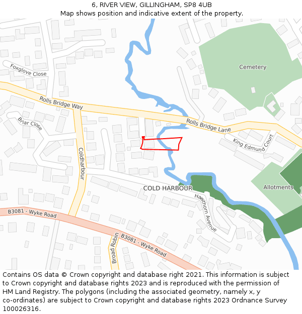 6, RIVER VIEW, GILLINGHAM, SP8 4UB: Location map and indicative extent of plot