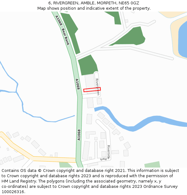 6, RIVERGREEN, AMBLE, MORPETH, NE65 0GZ: Location map and indicative extent of plot