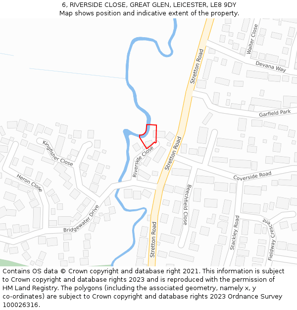 6, RIVERSIDE CLOSE, GREAT GLEN, LEICESTER, LE8 9DY: Location map and indicative extent of plot