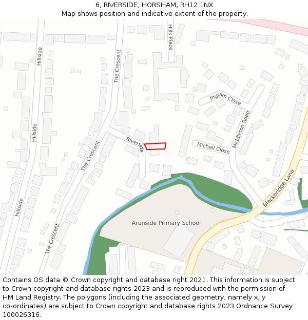 6, RIVERSIDE, HORSHAM, RH12 1NX: Location map and indicative extent of plot