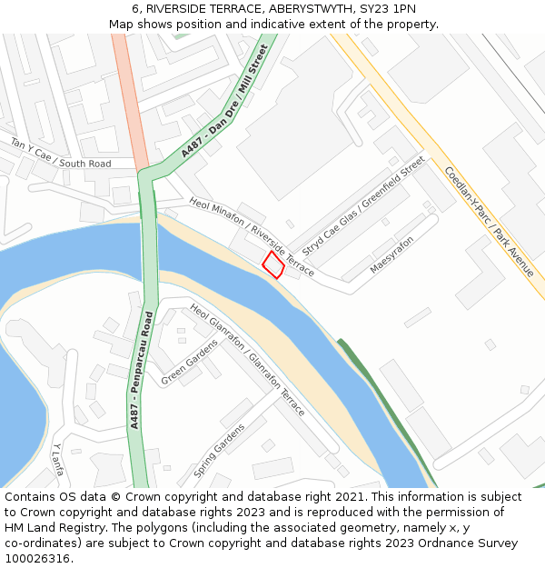 6, RIVERSIDE TERRACE, ABERYSTWYTH, SY23 1PN: Location map and indicative extent of plot