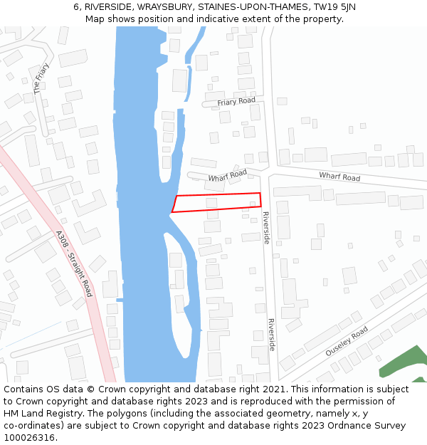 6, RIVERSIDE, WRAYSBURY, STAINES-UPON-THAMES, TW19 5JN: Location map and indicative extent of plot