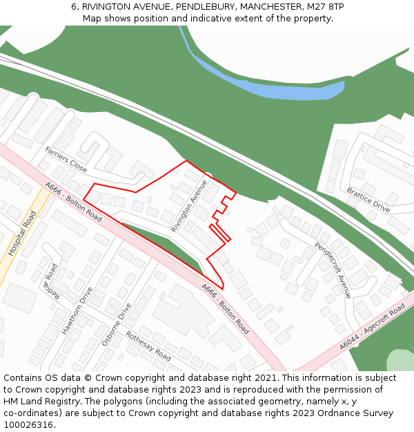 6, RIVINGTON AVENUE, PENDLEBURY, MANCHESTER, M27 8TP: Location map and indicative extent of plot