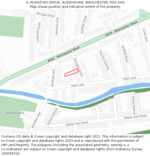 6, RIVINGTON GROVE, AUDENSHAW, MANCHESTER, M34 5GG: Location map and indicative extent of plot