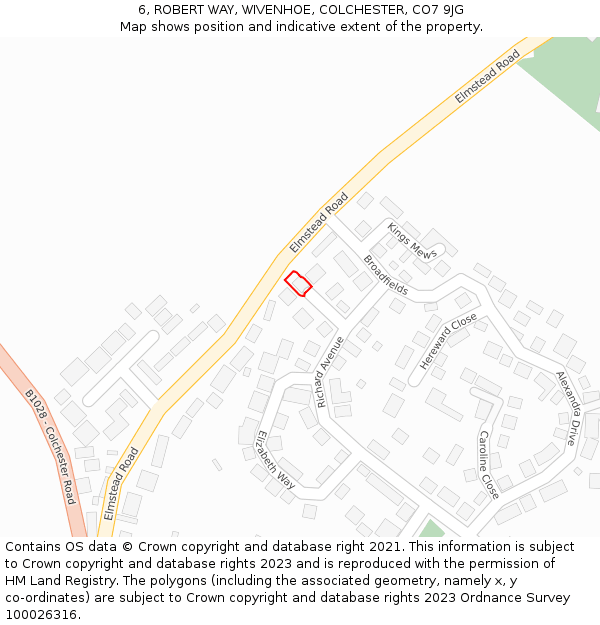 6, ROBERT WAY, WIVENHOE, COLCHESTER, CO7 9JG: Location map and indicative extent of plot