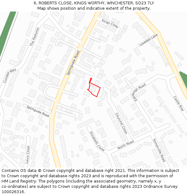 6, ROBERTS CLOSE, KINGS WORTHY, WINCHESTER, SO23 7LY: Location map and indicative extent of plot