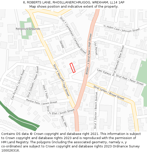 6, ROBERTS LANE, RHOSLLANERCHRUGOG, WREXHAM, LL14 1AP: Location map and indicative extent of plot