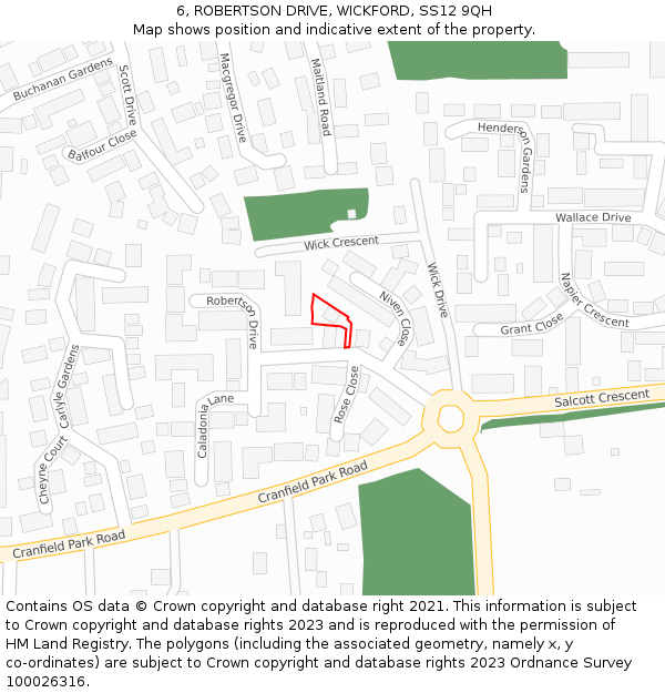 6, ROBERTSON DRIVE, WICKFORD, SS12 9QH: Location map and indicative extent of plot