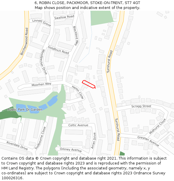 6, ROBIN CLOSE, PACKMOOR, STOKE-ON-TRENT, ST7 4GT: Location map and indicative extent of plot