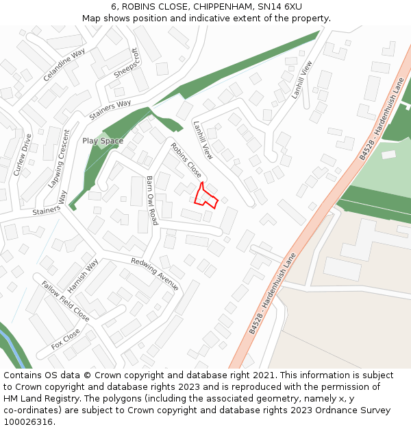 6, ROBINS CLOSE, CHIPPENHAM, SN14 6XU: Location map and indicative extent of plot