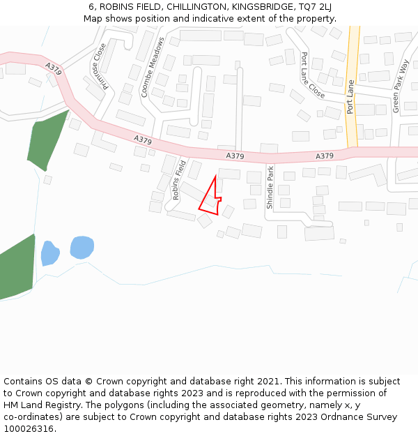 6, ROBINS FIELD, CHILLINGTON, KINGSBRIDGE, TQ7 2LJ: Location map and indicative extent of plot