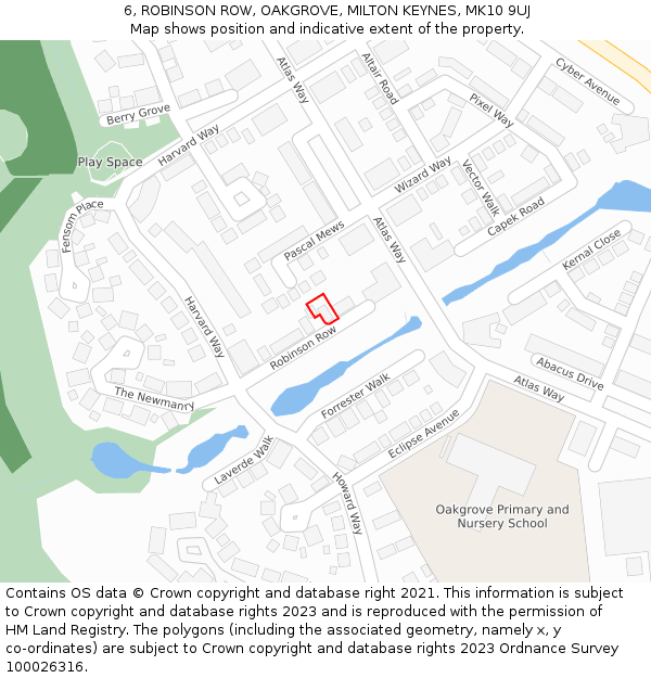 6, ROBINSON ROW, OAKGROVE, MILTON KEYNES, MK10 9UJ: Location map and indicative extent of plot