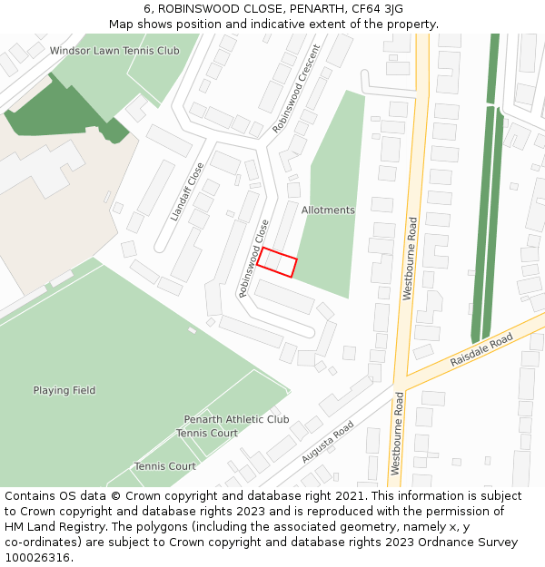 6, ROBINSWOOD CLOSE, PENARTH, CF64 3JG: Location map and indicative extent of plot