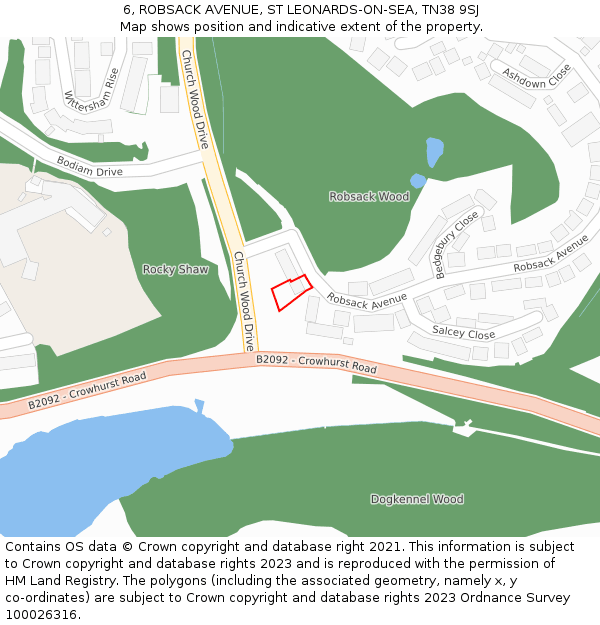 6, ROBSACK AVENUE, ST LEONARDS-ON-SEA, TN38 9SJ: Location map and indicative extent of plot