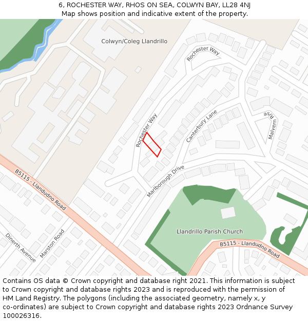 6, ROCHESTER WAY, RHOS ON SEA, COLWYN BAY, LL28 4NJ: Location map and indicative extent of plot