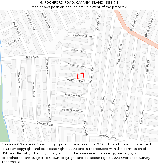 6, ROCHFORD ROAD, CANVEY ISLAND, SS8 7JS: Location map and indicative extent of plot