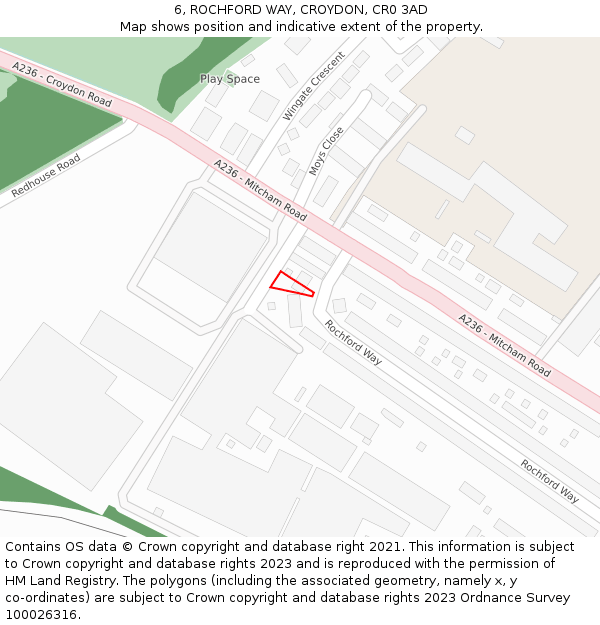 6, ROCHFORD WAY, CROYDON, CR0 3AD: Location map and indicative extent of plot