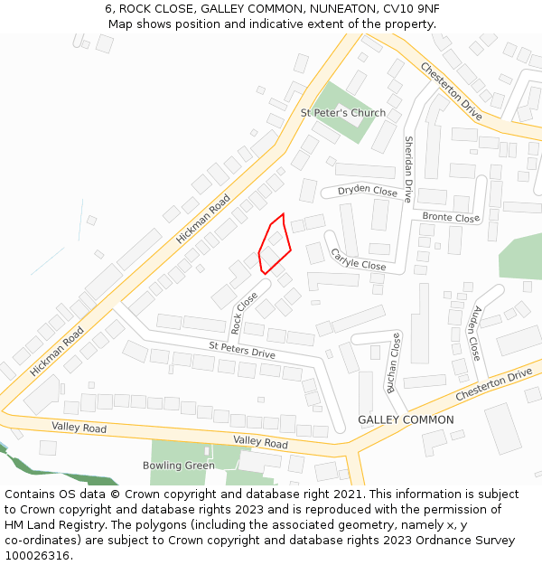 6, ROCK CLOSE, GALLEY COMMON, NUNEATON, CV10 9NF: Location map and indicative extent of plot