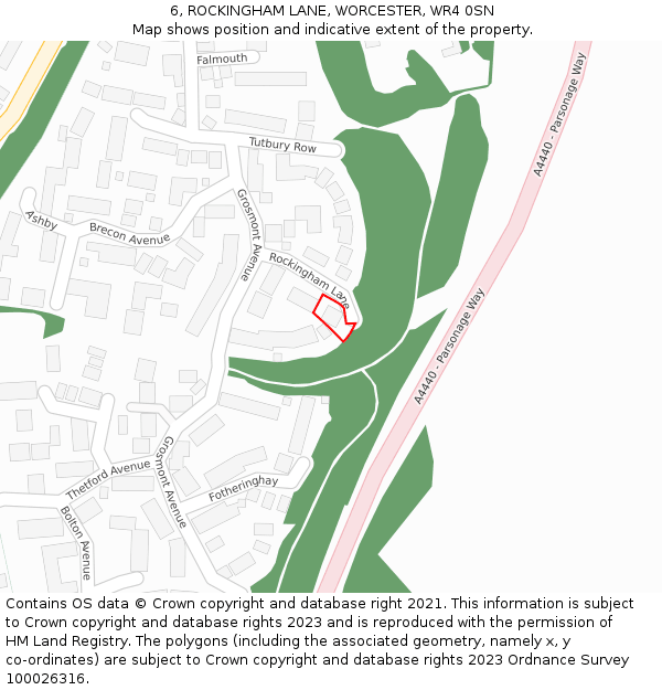 6, ROCKINGHAM LANE, WORCESTER, WR4 0SN: Location map and indicative extent of plot