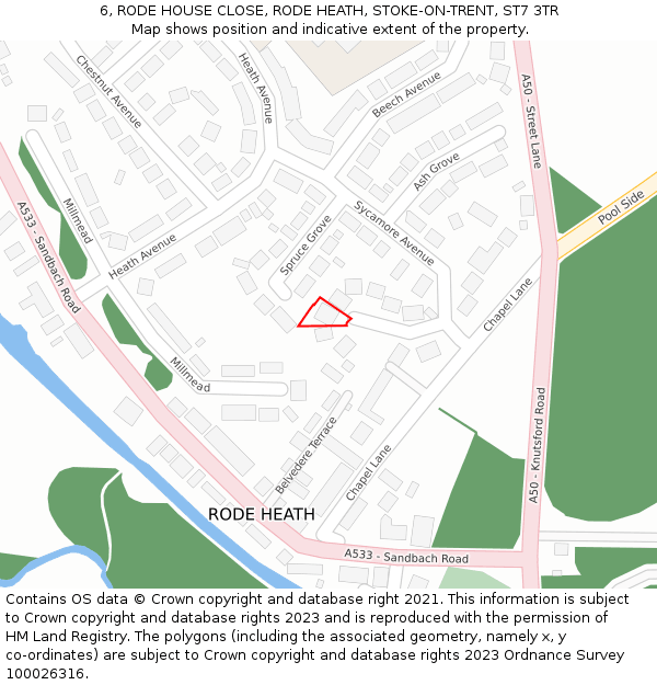 6, RODE HOUSE CLOSE, RODE HEATH, STOKE-ON-TRENT, ST7 3TR: Location map and indicative extent of plot