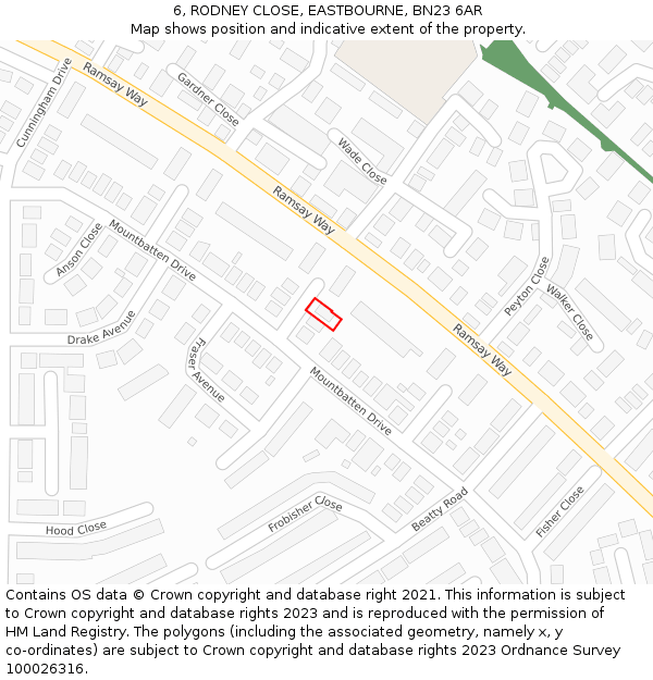 6, RODNEY CLOSE, EASTBOURNE, BN23 6AR: Location map and indicative extent of plot