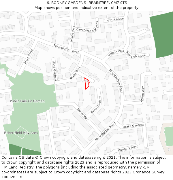 6, RODNEY GARDENS, BRAINTREE, CM7 9TS: Location map and indicative extent of plot