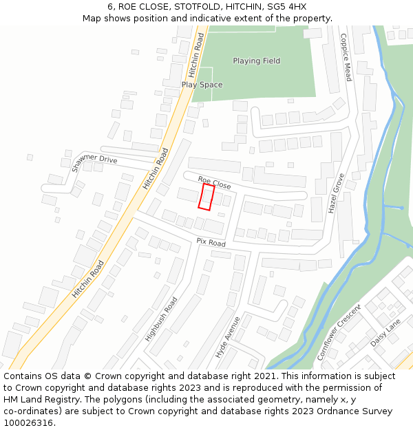 6, ROE CLOSE, STOTFOLD, HITCHIN, SG5 4HX: Location map and indicative extent of plot