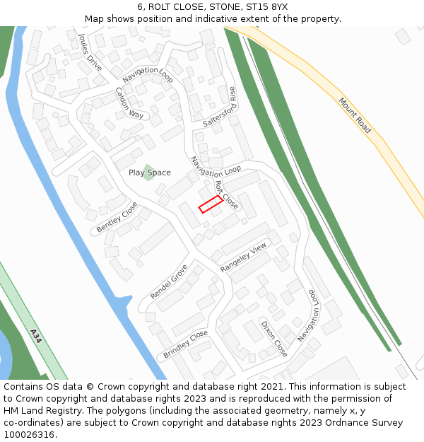 6, ROLT CLOSE, STONE, ST15 8YX: Location map and indicative extent of plot