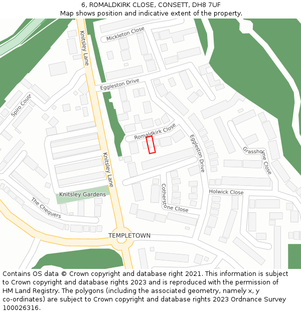 6, ROMALDKIRK CLOSE, CONSETT, DH8 7UF: Location map and indicative extent of plot